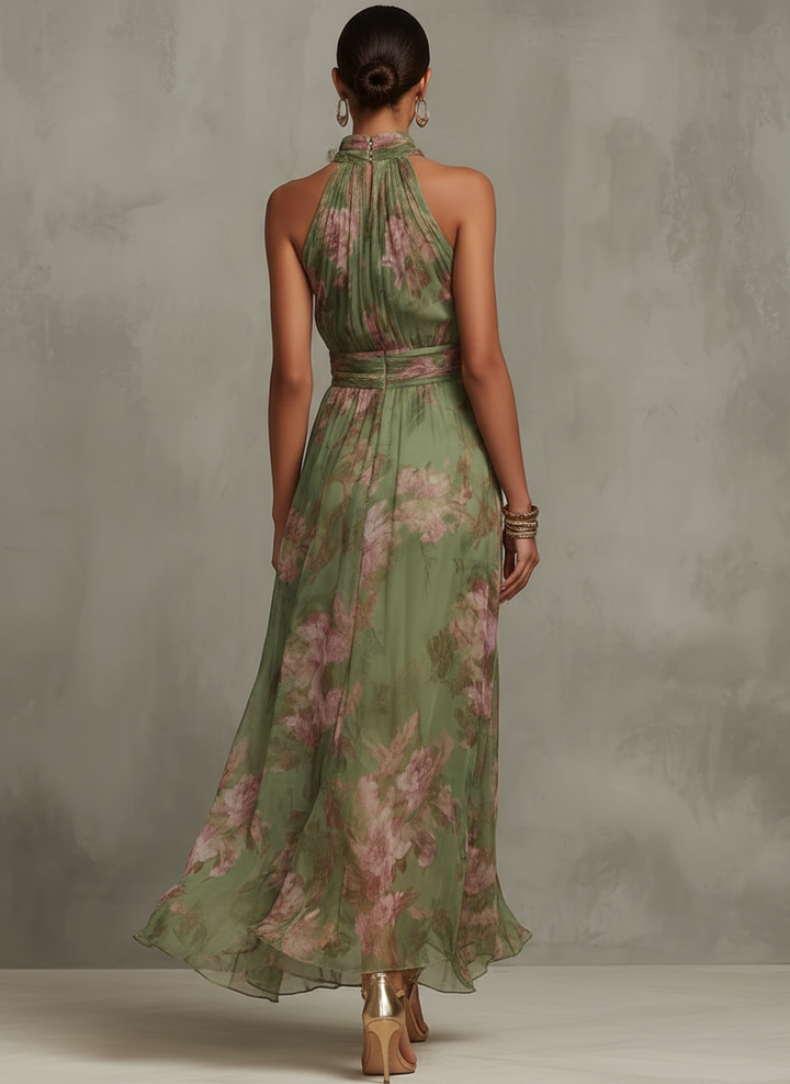 Livia | Elegante bloemenmaxijurk met halternek