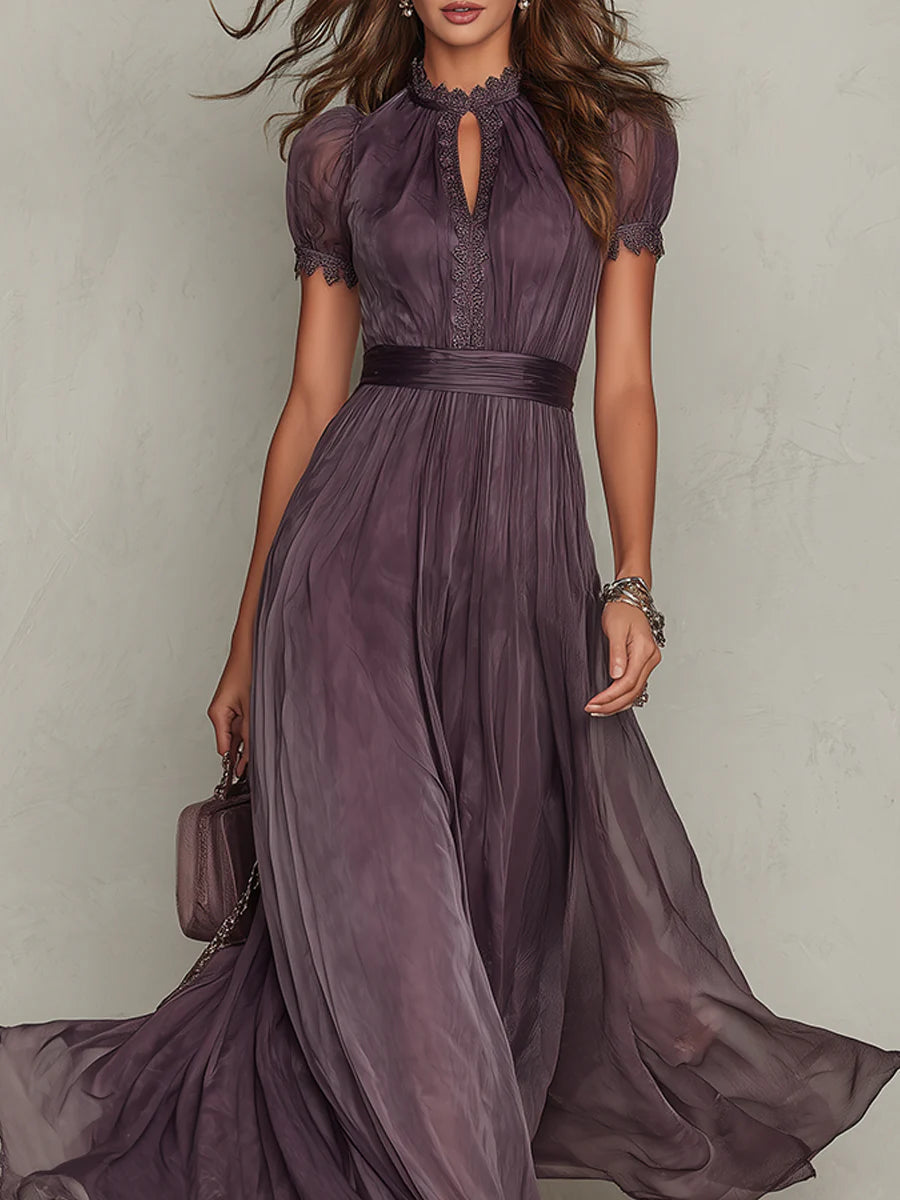 Flavia | Abito lungo viola con pizzo