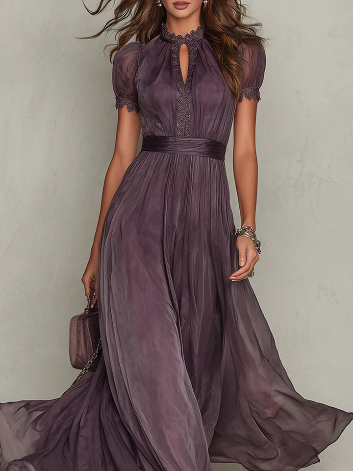 Flavia | Abito lungo viola con pizzo