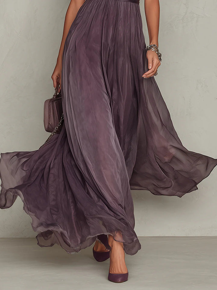 Flavia | Abito lungo viola con pizzo