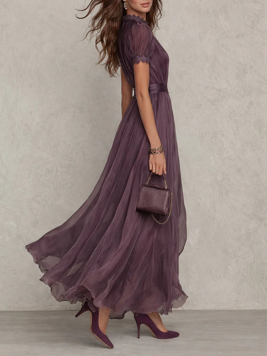 Flavia | Abito lungo viola con pizzo