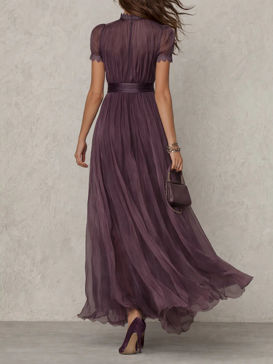 Flavia | Abito lungo viola con pizzo