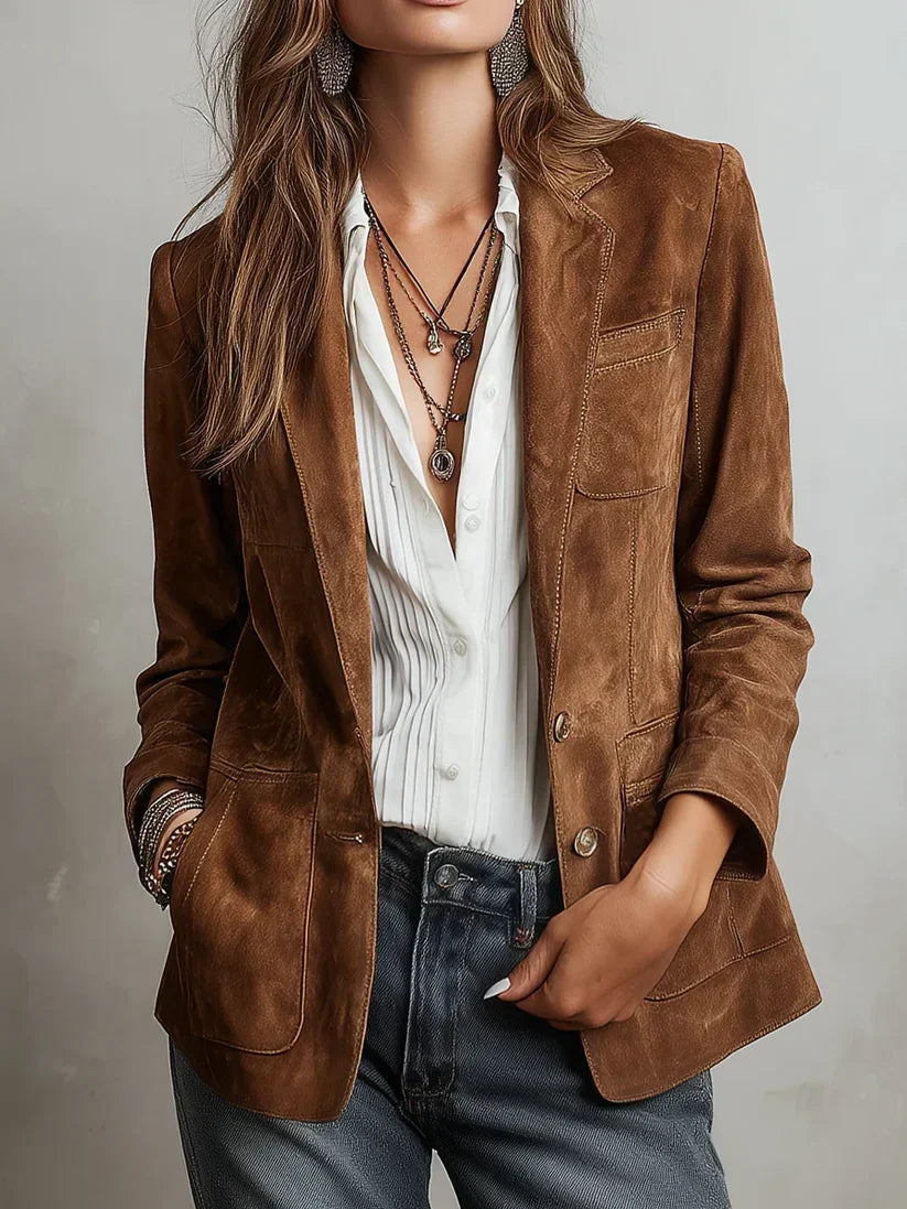 Cristina | Blazer van suèdelook met opgestikte zakken