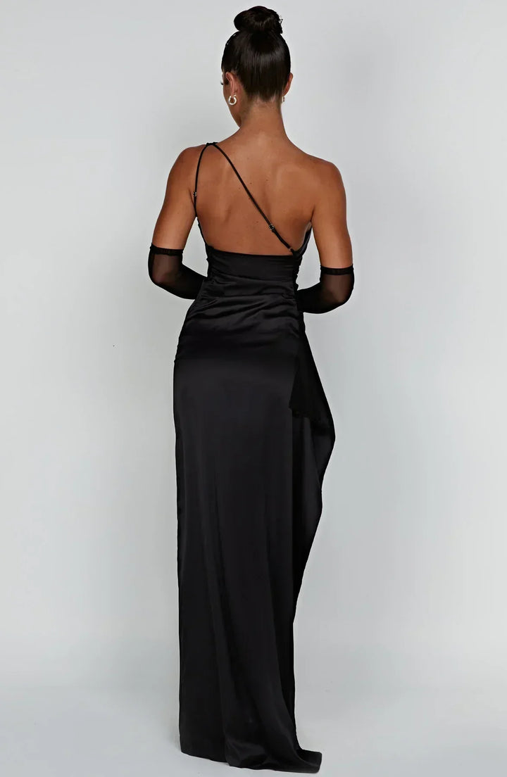 Pleated satin slit dress