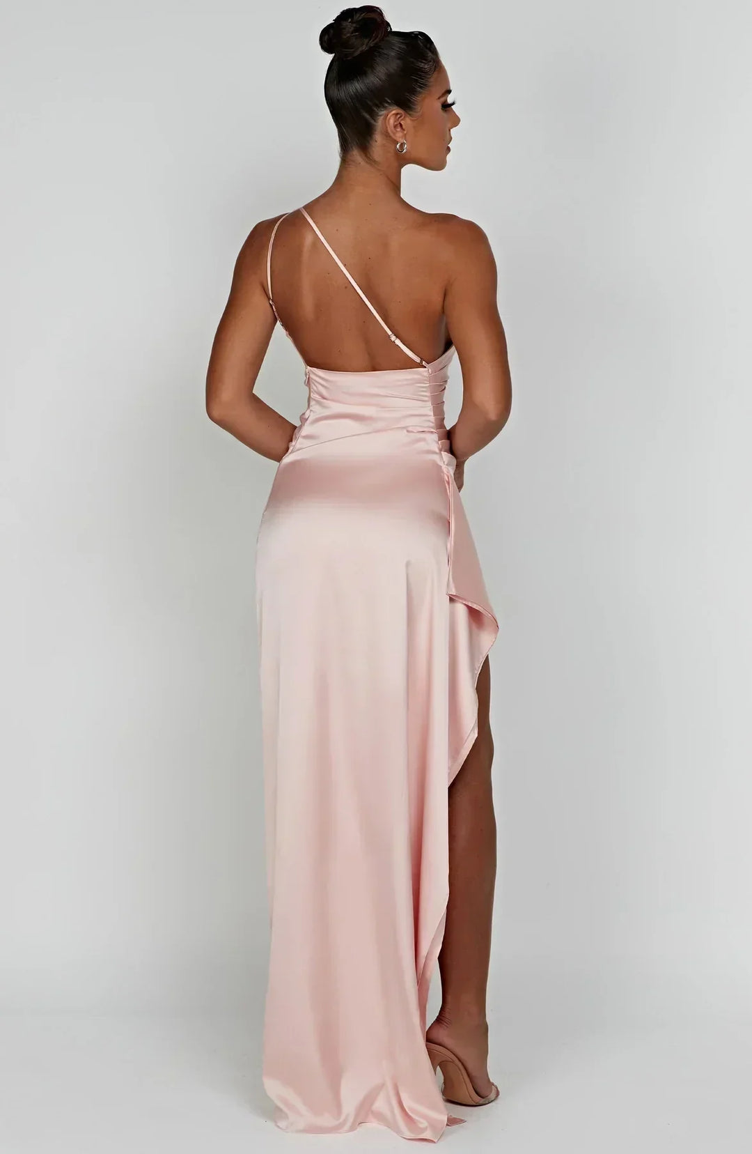 Pleated satin slit dress