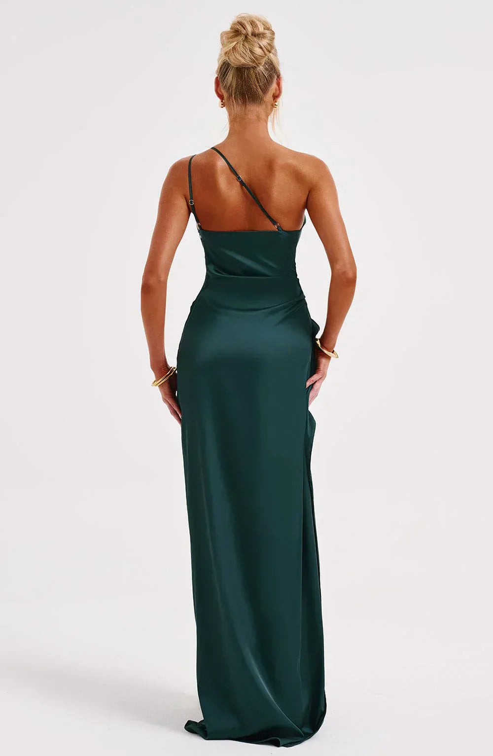 Pleated satin slit dress