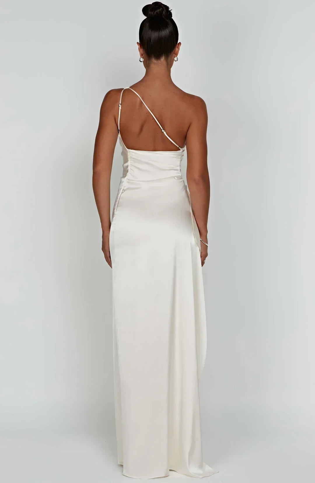 Pleated satin slit dress