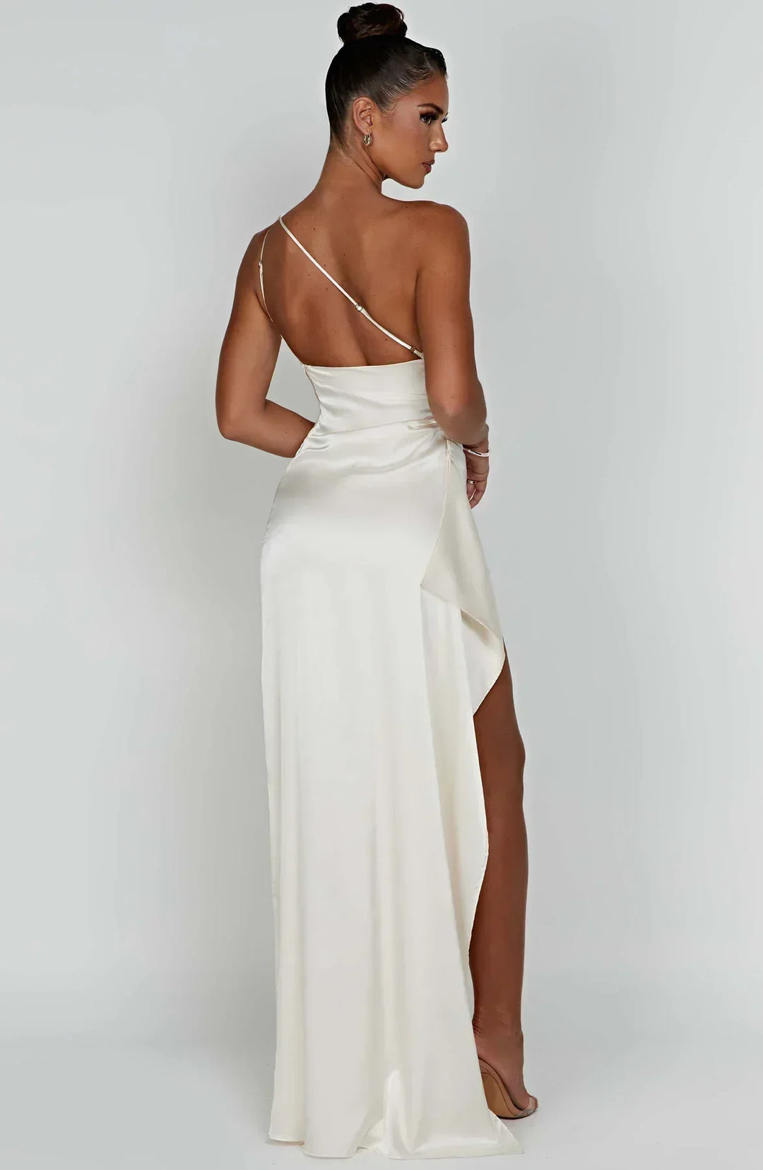 Pleated satin slit dress