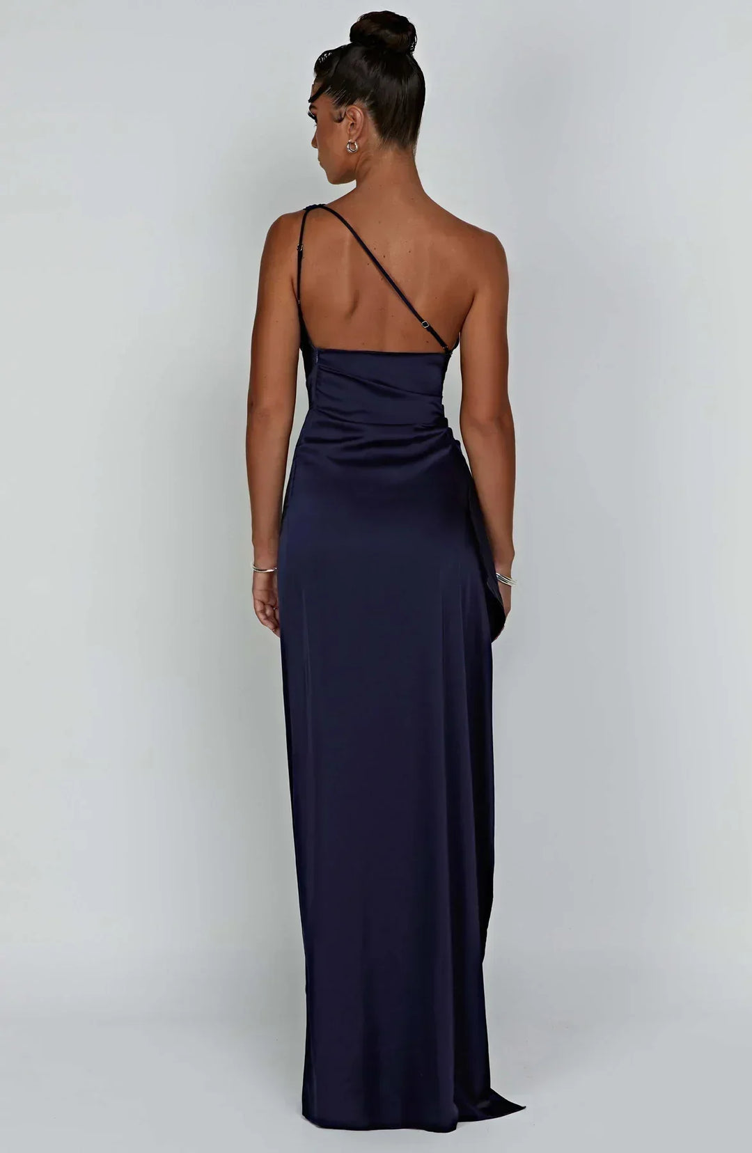 Pleated satin slit dress