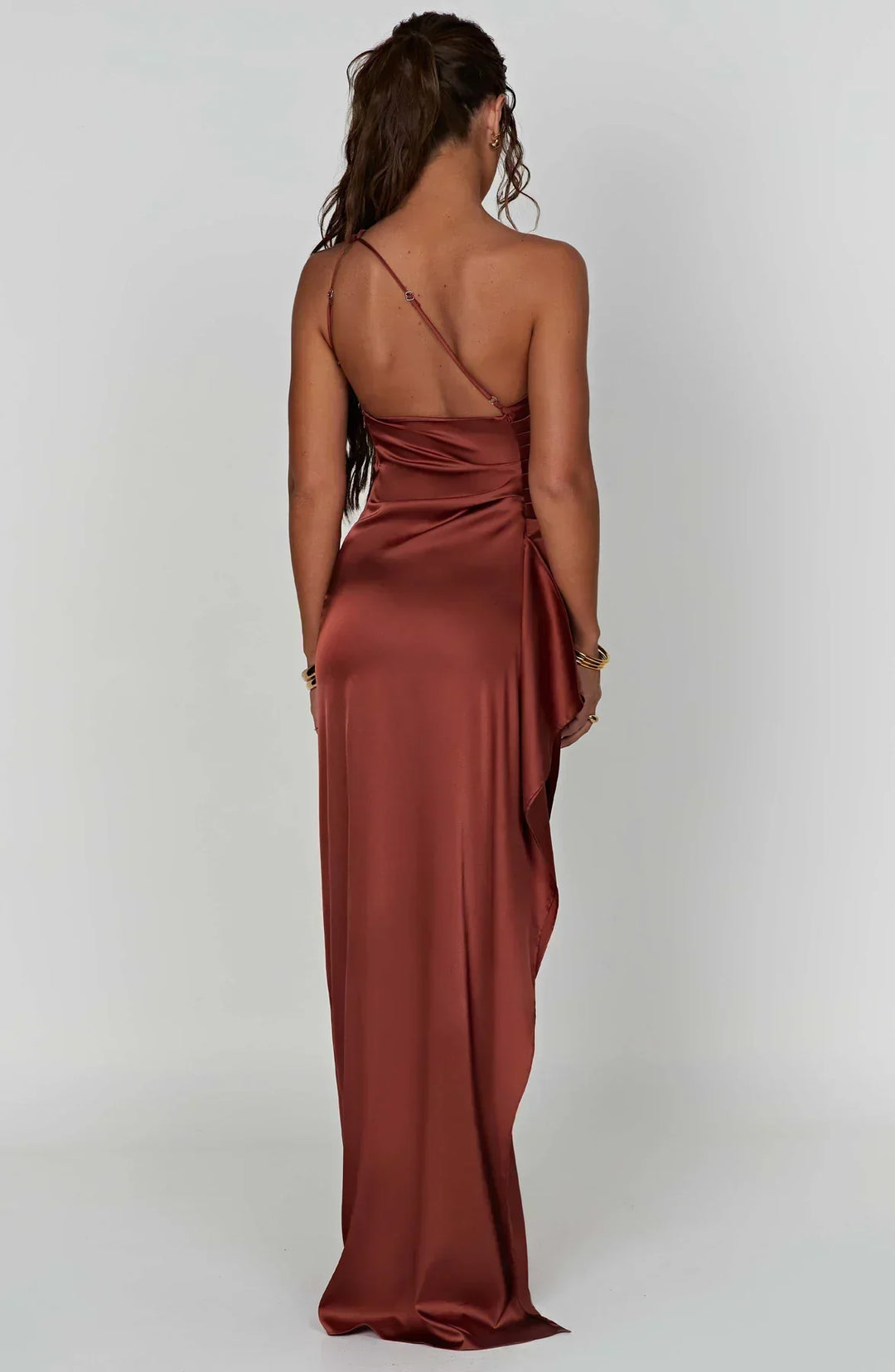 Pleated satin slit dress