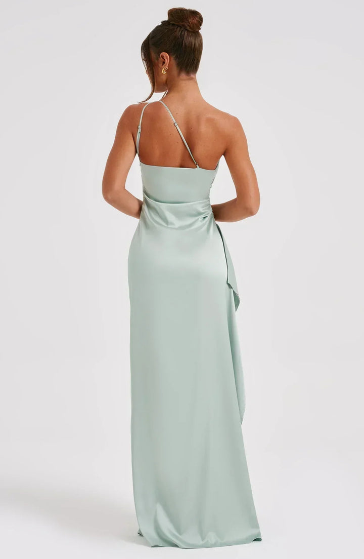 Pleated satin slit dress