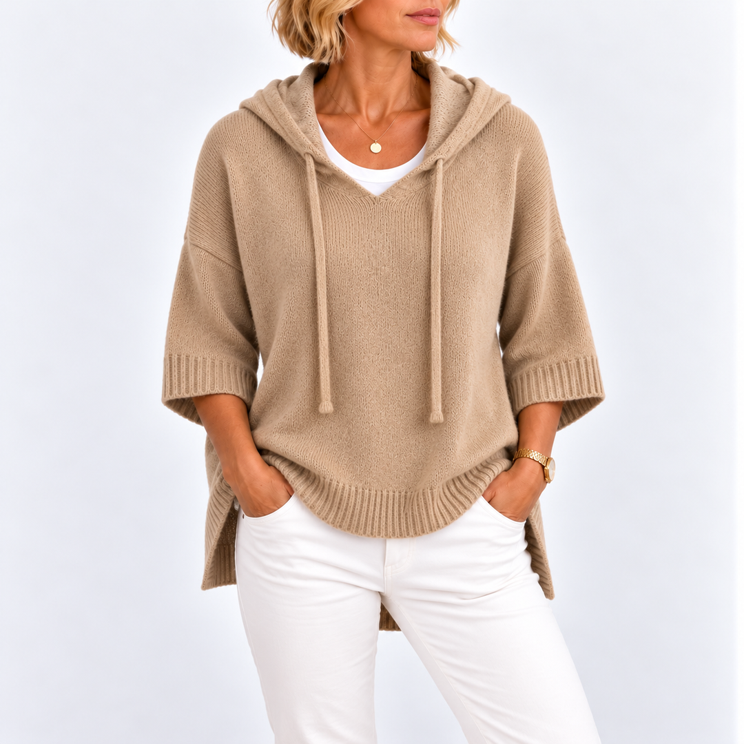 Elin | Gebreide top met capuchon en wijde mouwen