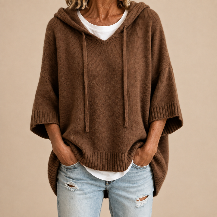 Elin | Gebreide top met capuchon en wijde mouwen