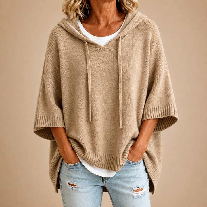 Elin | Gebreide top met capuchon en wijde mouwen