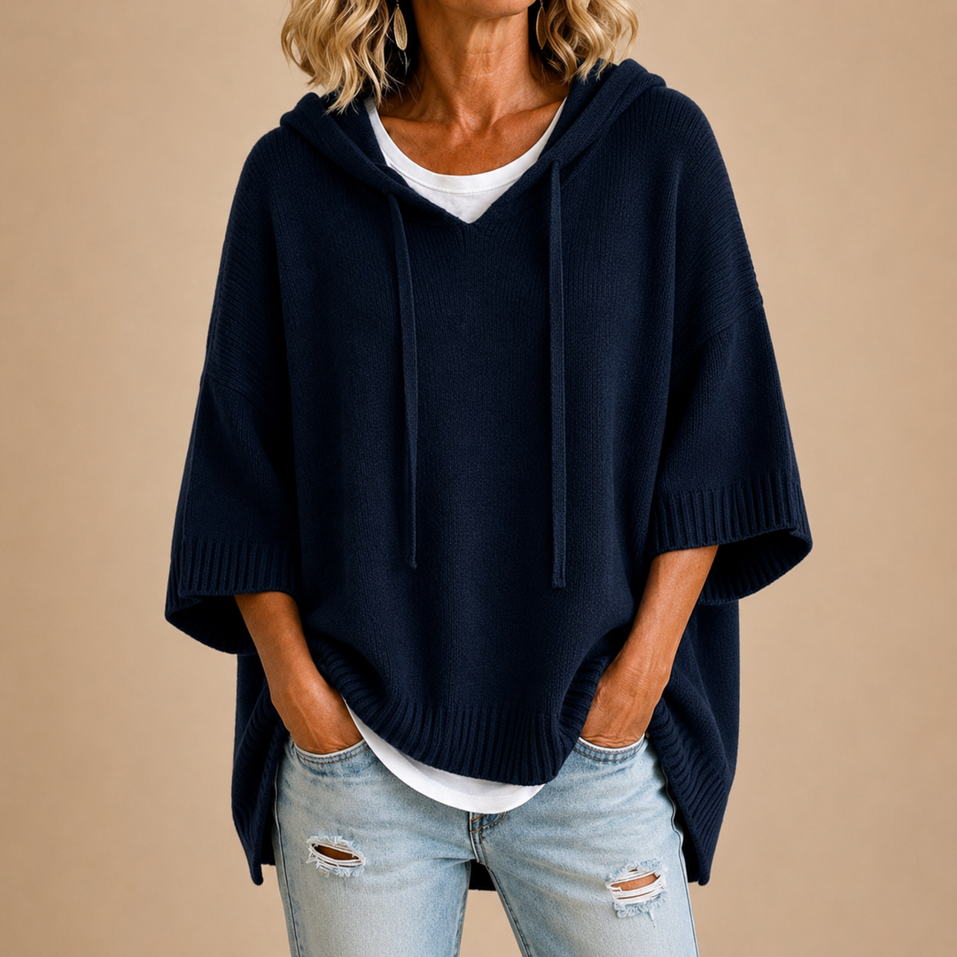 Elin | Gebreide top met capuchon en wijde mouwen