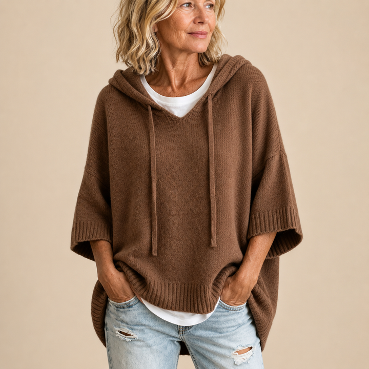 Elin | Gebreide top met capuchon en wijde mouwen