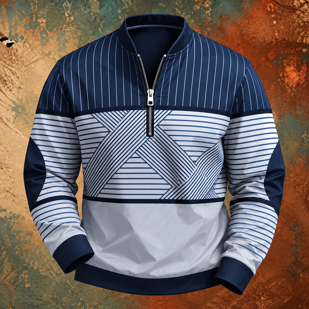 Niko | Pullover mit geometrischen Streifen und kurzem Reißverschluss