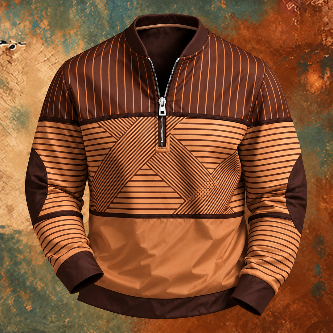 Niko | Pullover mit geometrischen Streifen und kurzem Reißverschluss