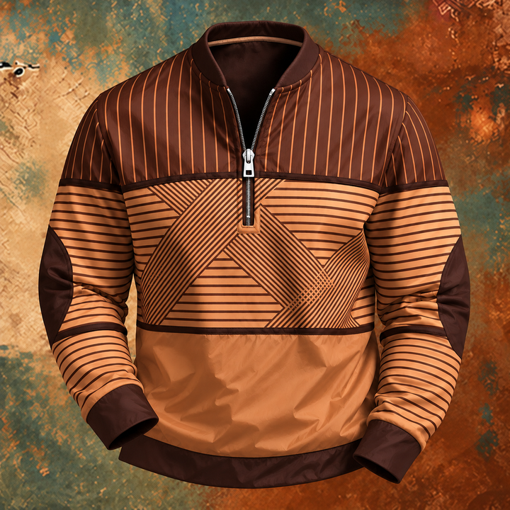 Niko | Pullover mit geometrischen Streifen und kurzem Reißverschluss