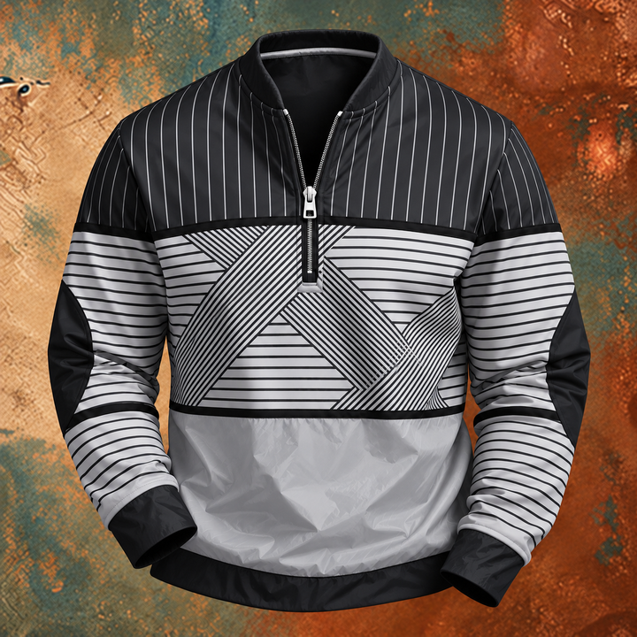 Niko | Pullover mit geometrischen Streifen und kurzem Reißverschluss