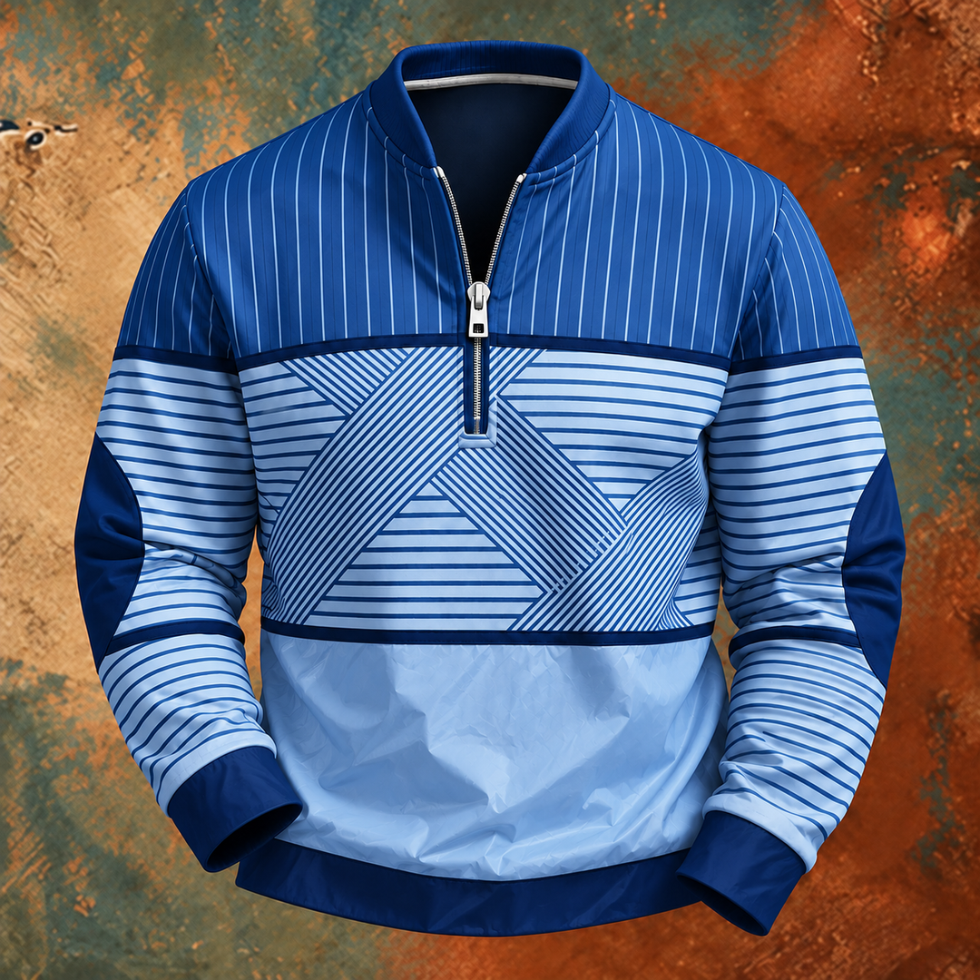 Niko | Pullover mit geometrischen Streifen und kurzem Reißverschluss