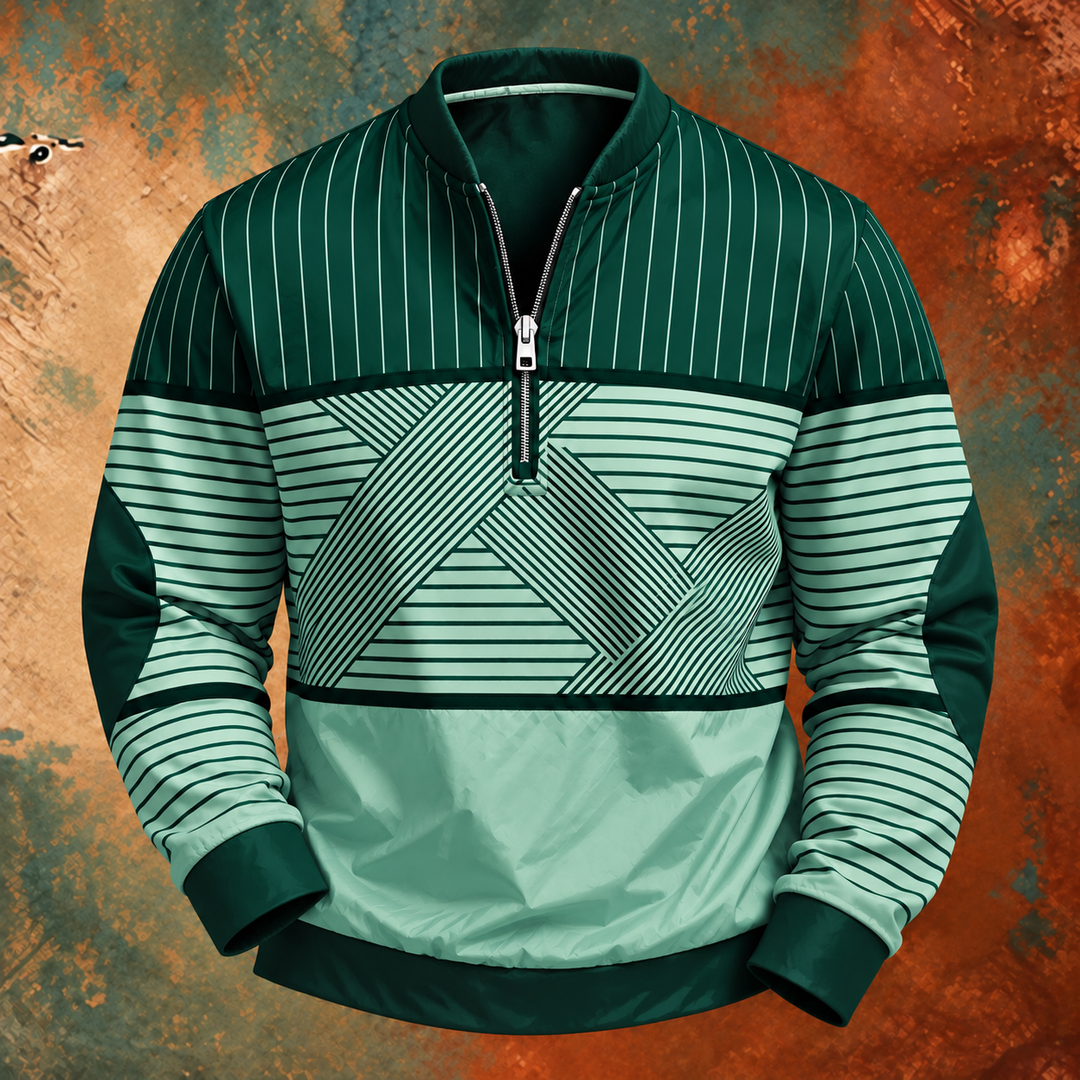 Niko | Pullover mit geometrischen Streifen und kurzem Reißverschluss