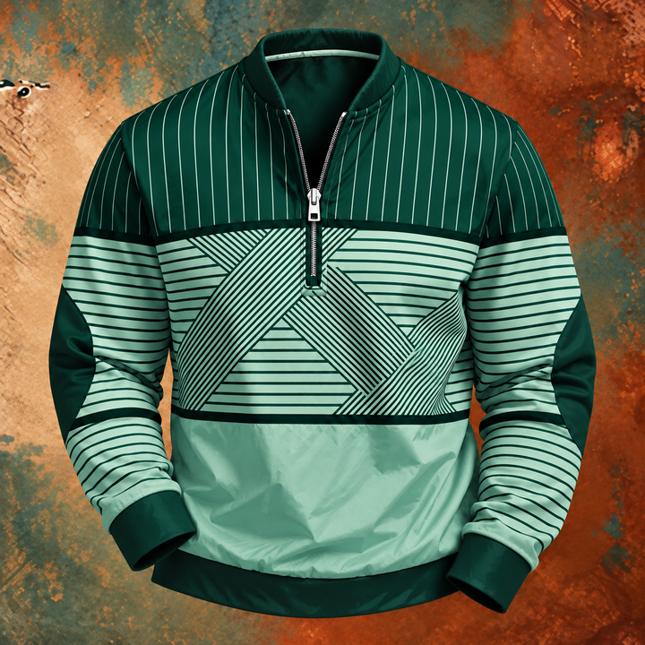 Niko | Pullover mit geometrischen Streifen und kurzem Reißverschluss
