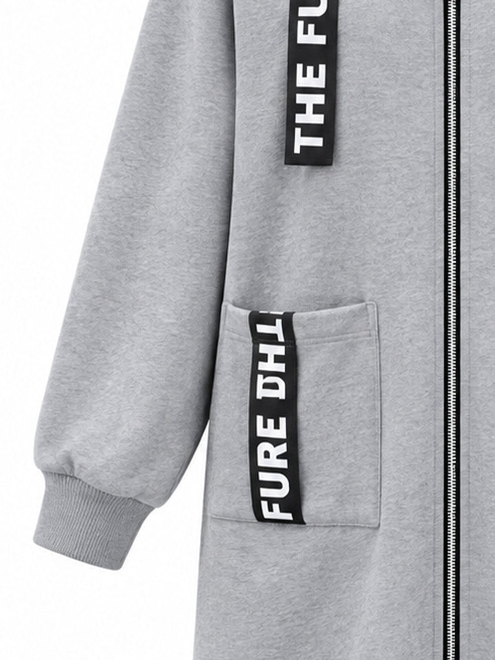 Liana | Langer Kapuzenpullover mit Reißverschluss und beschriftetem Kordelzug
