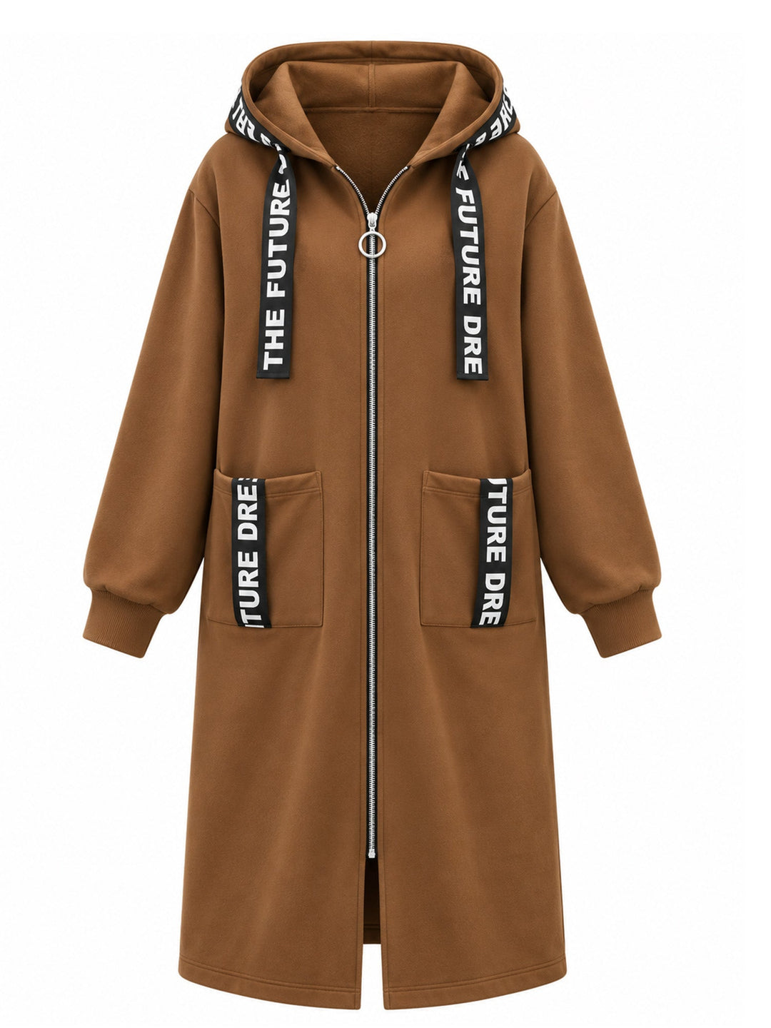 Liana | Langer Kapuzenpullover mit Reißverschluss und beschriftetem Kordelzug