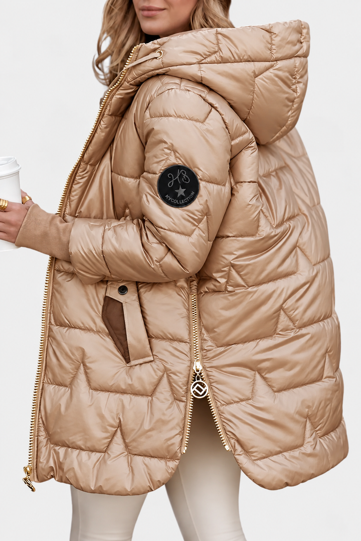 Mara | Parka à capuche matelassée en losanges avec fermeture éclair à anneau