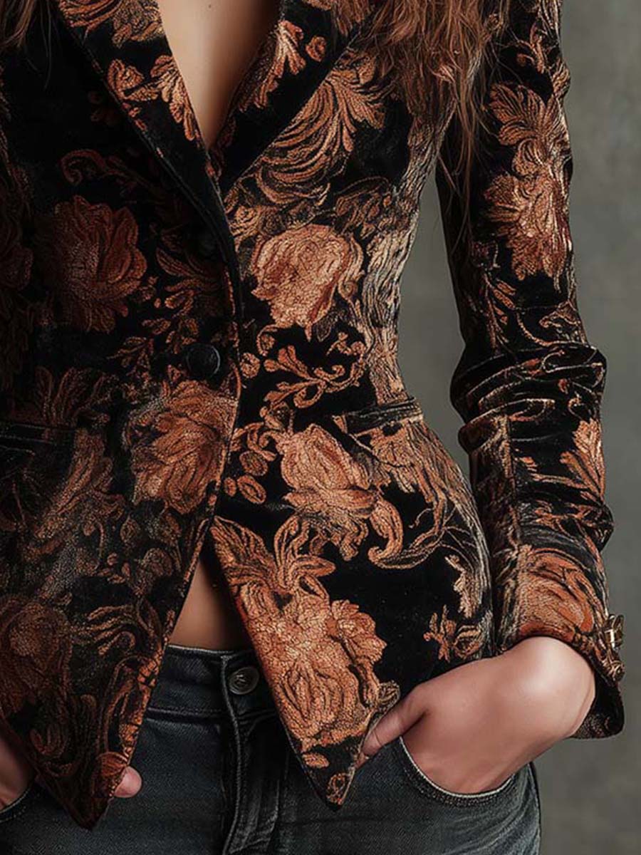 Laure | Blazer de terciopelo con motivos florales ornamentales