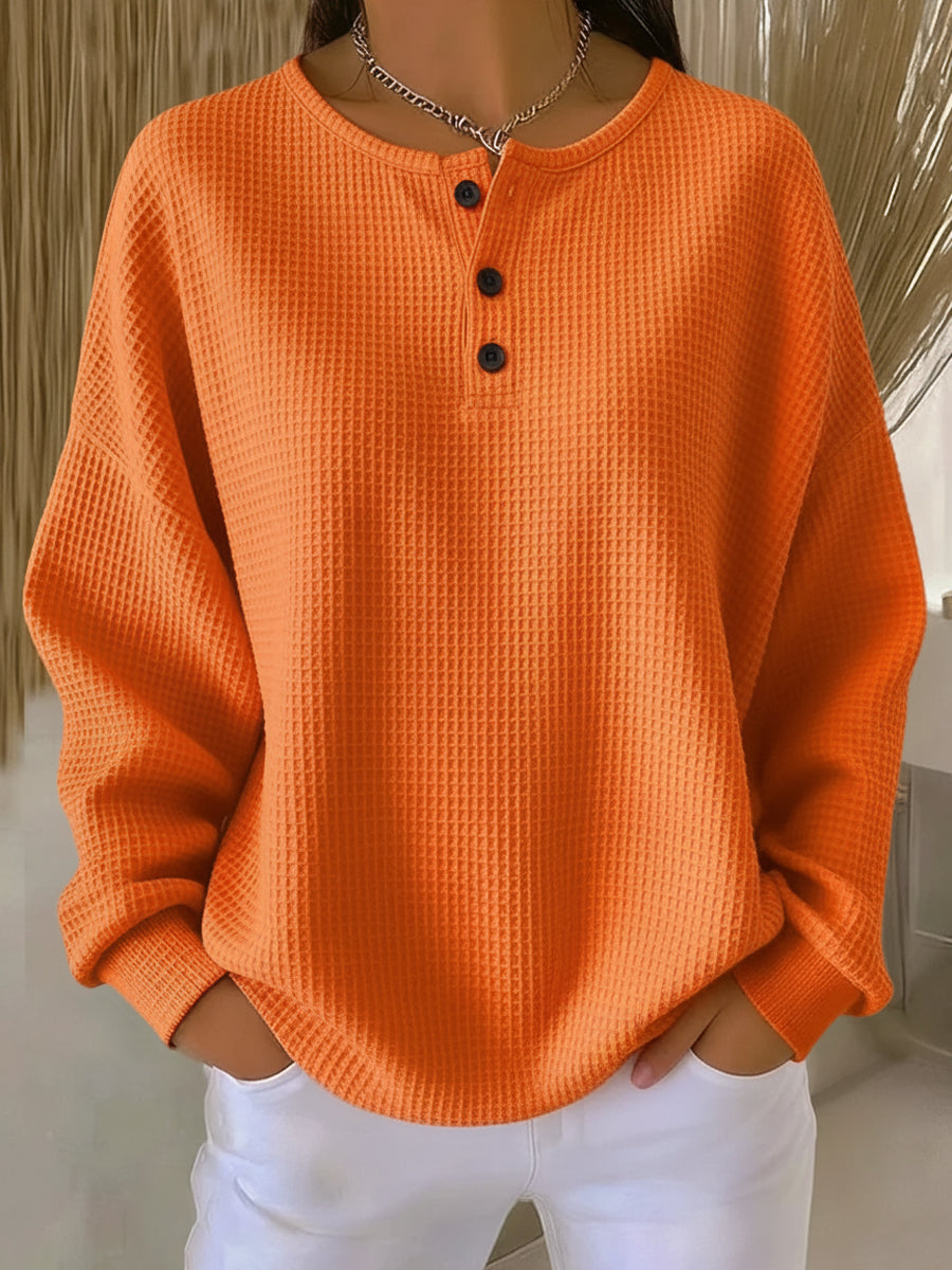 Miranda | Embossed Henley Sweatshirt