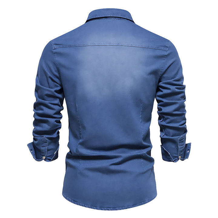 Herenoverhemd van denimlook met twee zakken