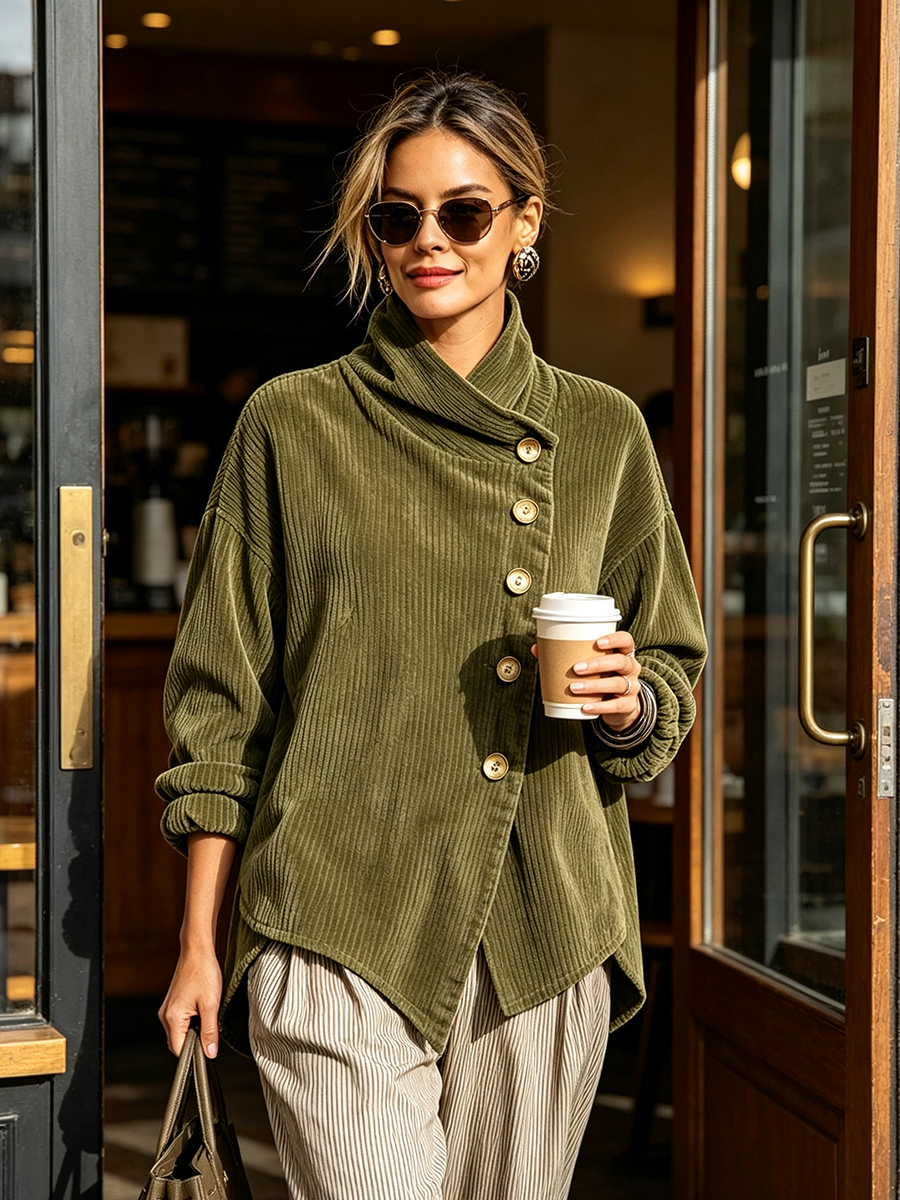 Silvia | Top de canalé con cuello alto y botones asimétricos