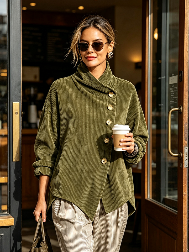 Silvia | Top de canalé con cuello alto y botones asimétricos