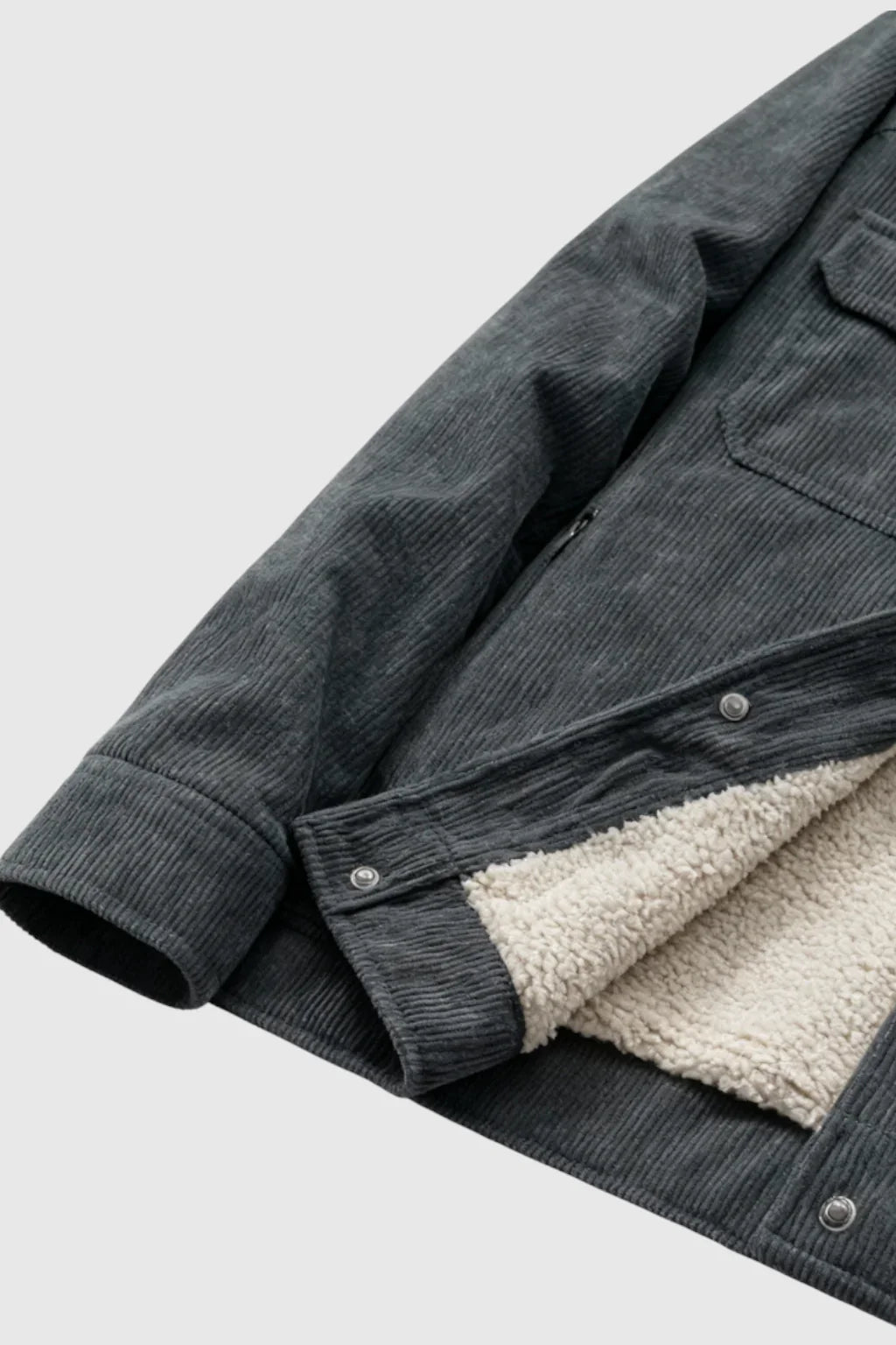 Chaqueta de terciopelo gris oscuro para hombre | Cuello de borreguito y botones a presión