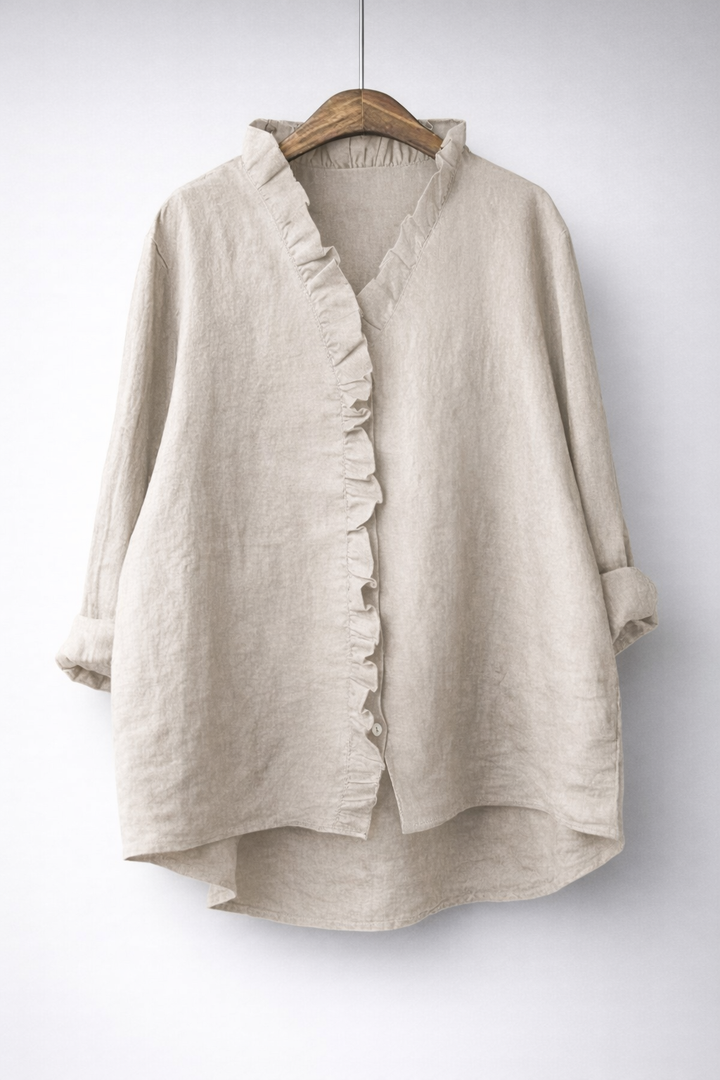 Sanelle | Elegante camisa con volantes de algodón y lino