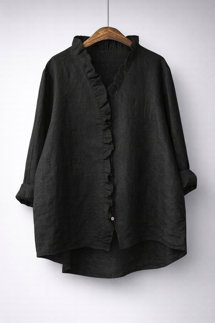 Sanelle | Elegante camisa con volantes de algodón y lino