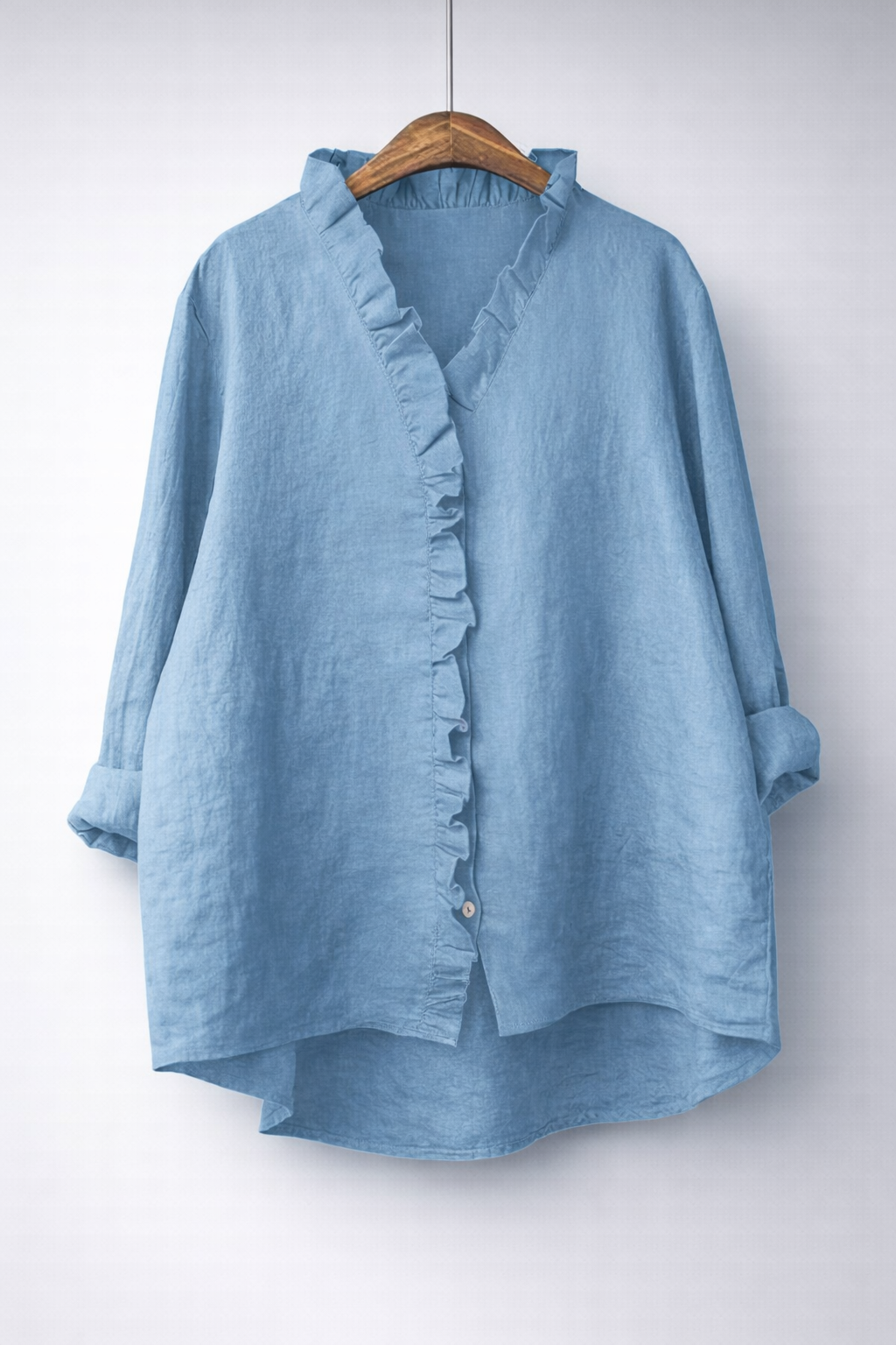Sanelle | Elegante camisa con volantes de algodón y lino