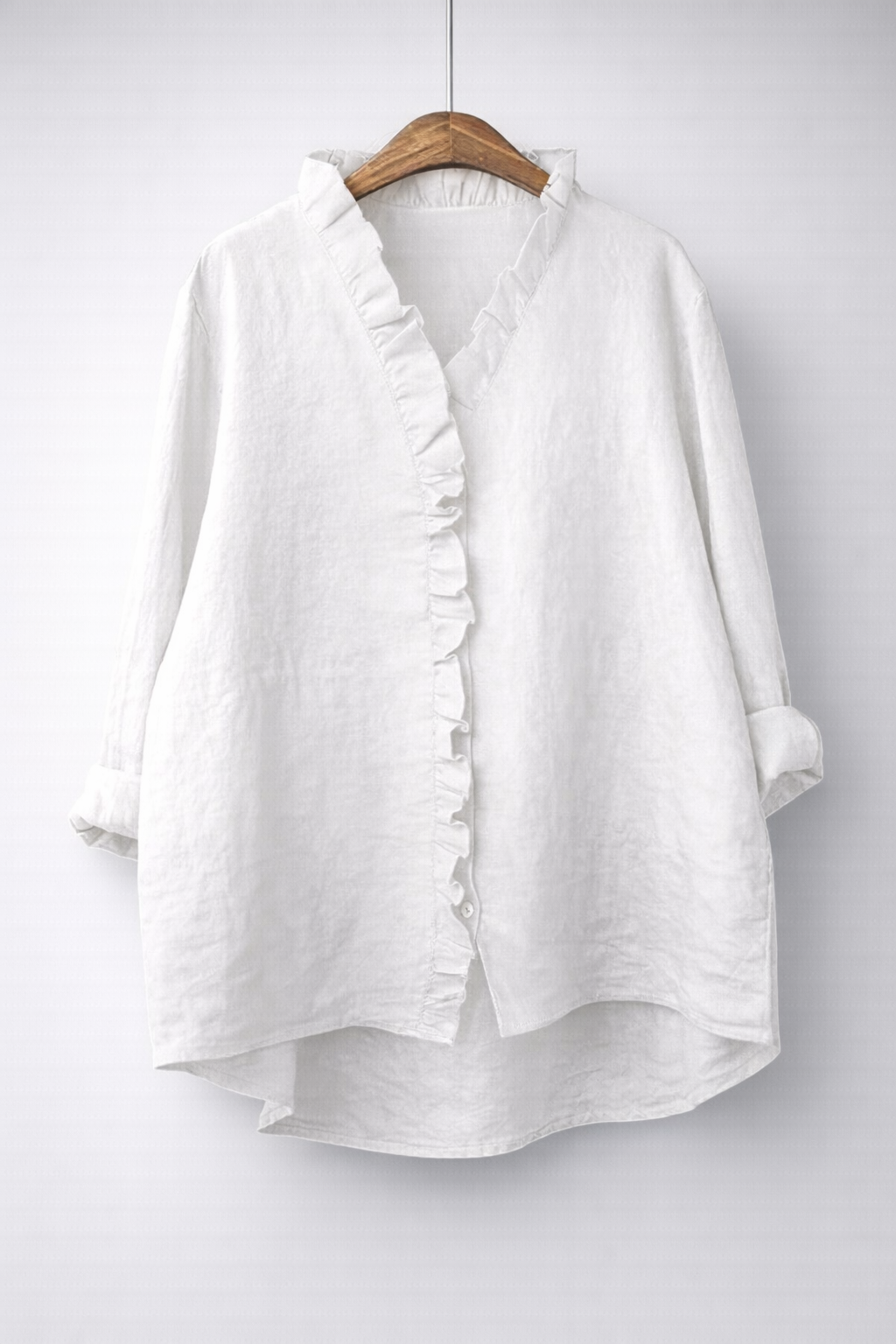 Sanelle | Elegante camisa con volantes de algodón y lino
