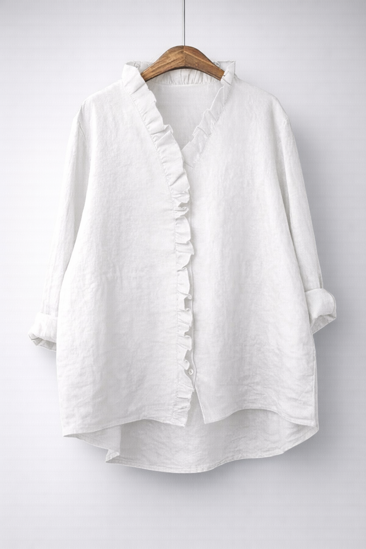 Sanelle | Elegante camisa con volantes de algodón y lino
