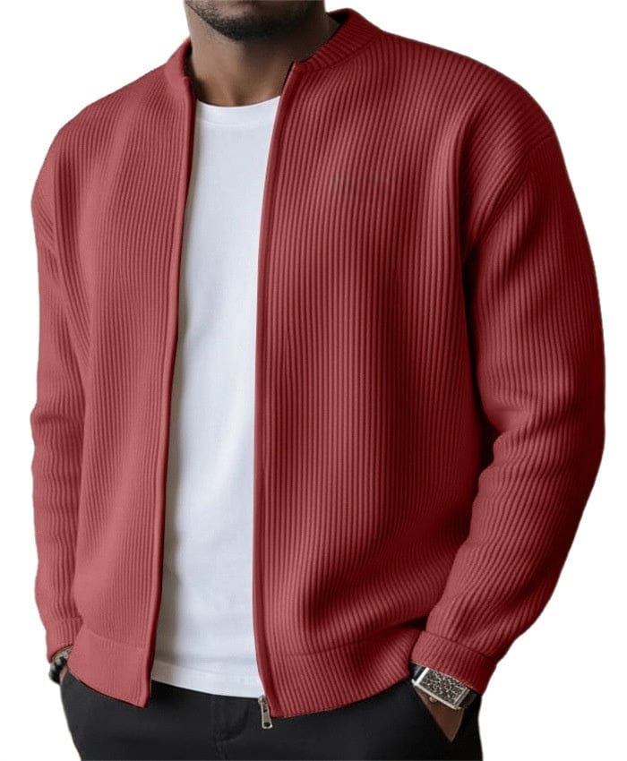 Cardigan a coste con zip integrale e collo rialzato da uomo