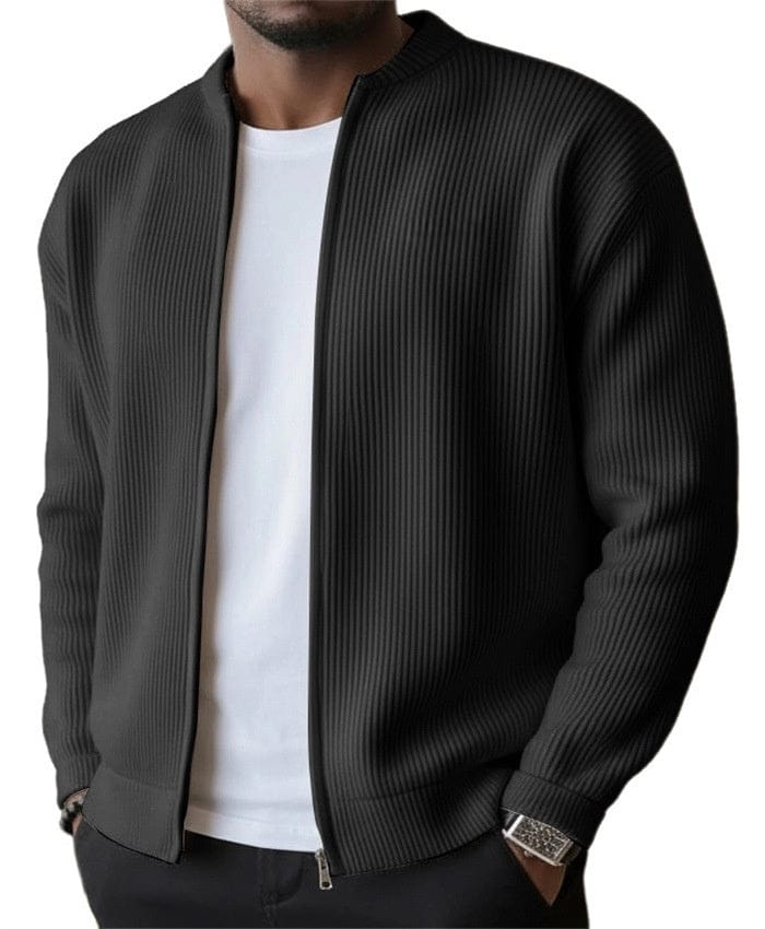 Cardigan a coste con zip integrale e collo rialzato da uomo