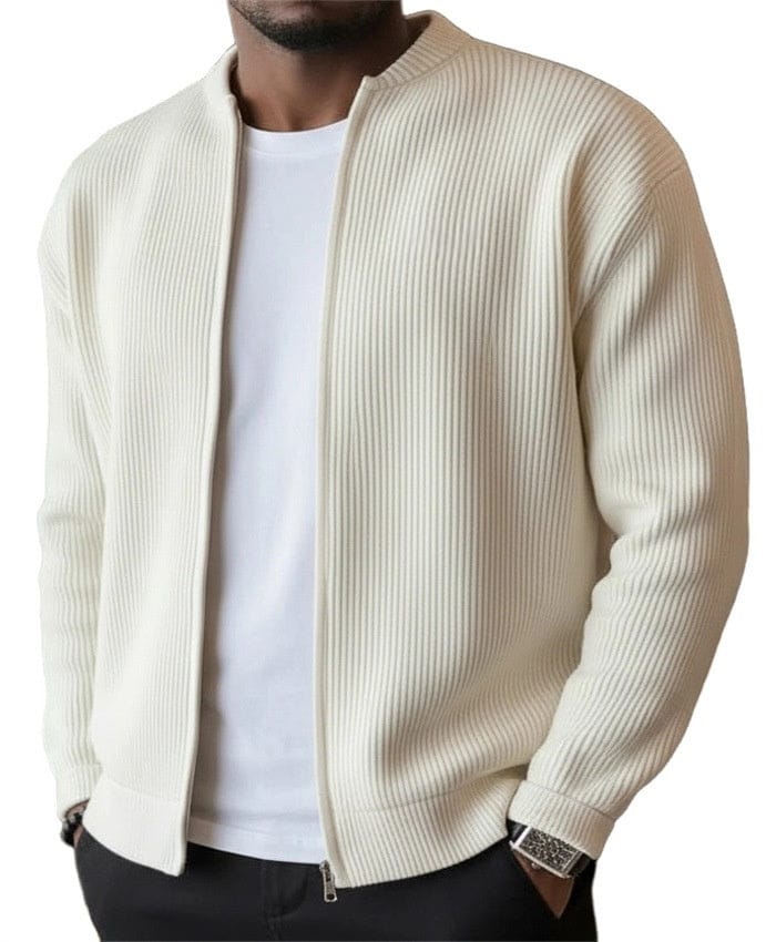 Cardigan a coste con zip integrale e collo rialzato da uomo