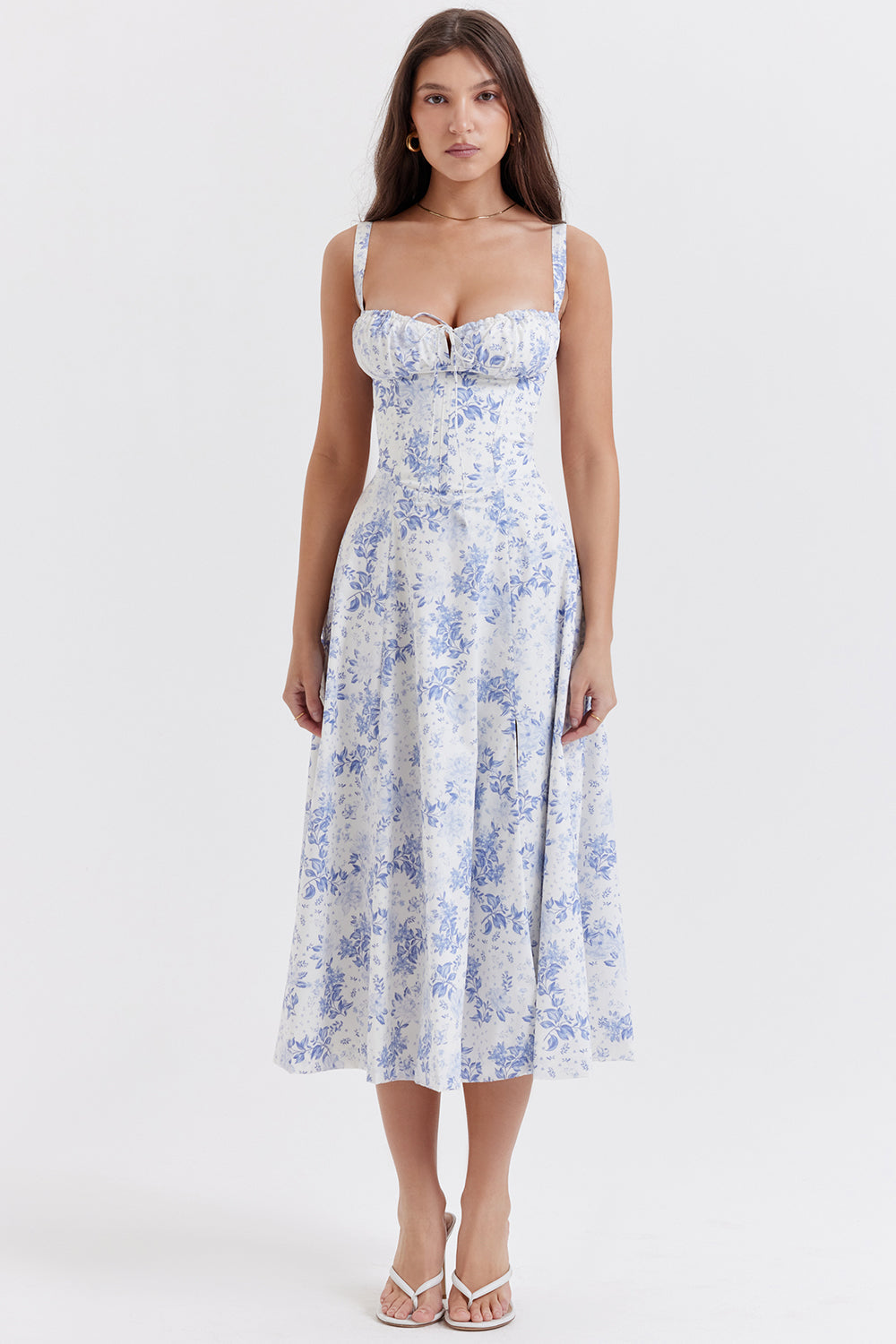 Fitted bustier dress with a modern floral print