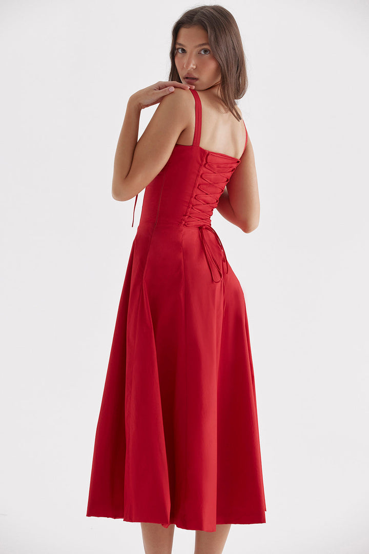 Fitted bustier dress with a modern floral print