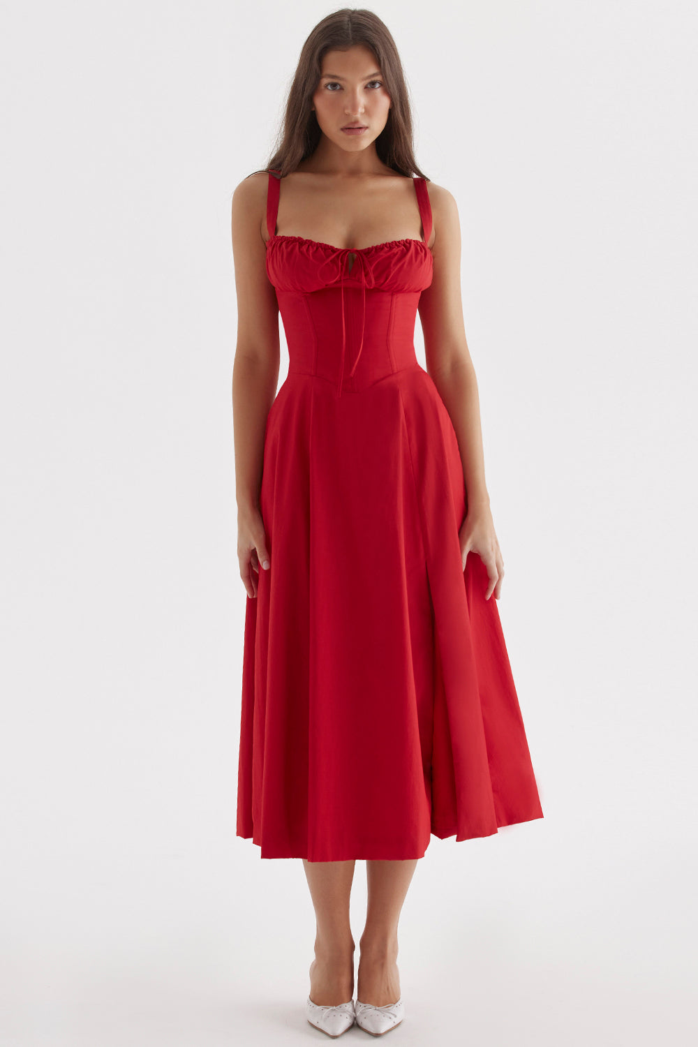 Fitted bustier dress with a modern floral print