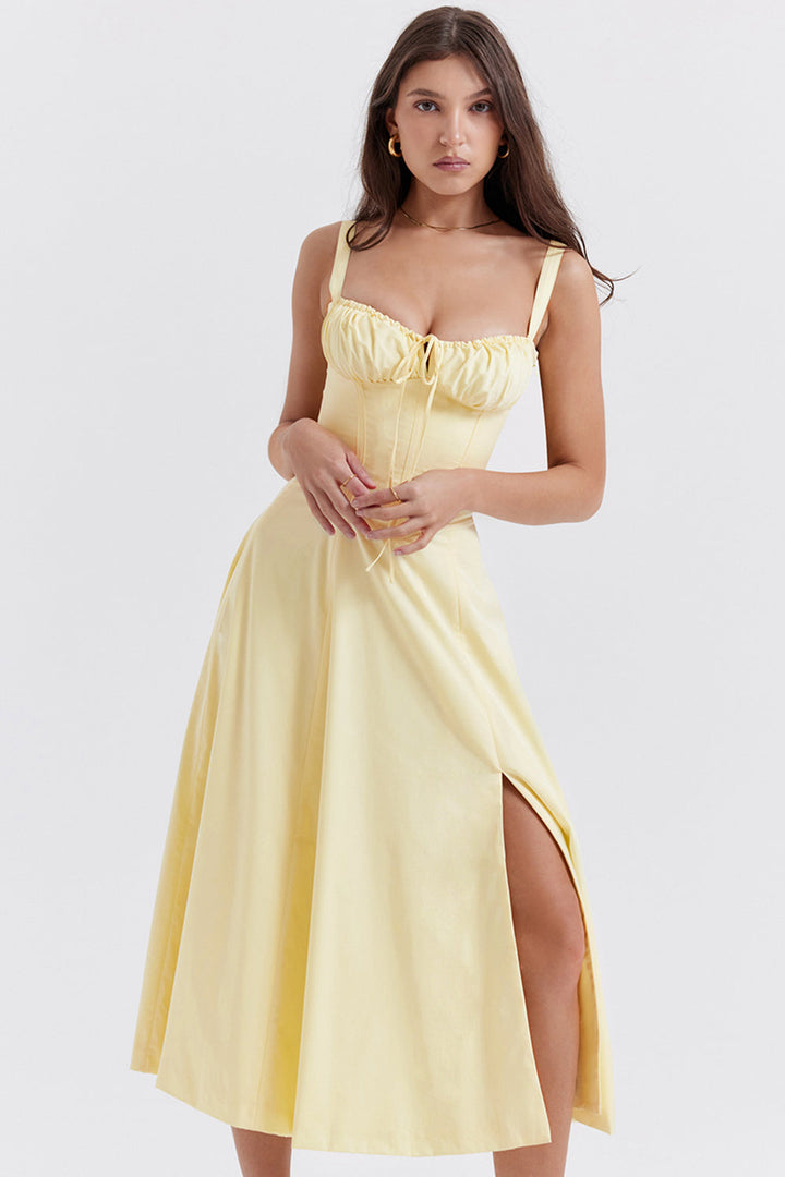Fitted bustier dress with a modern floral print