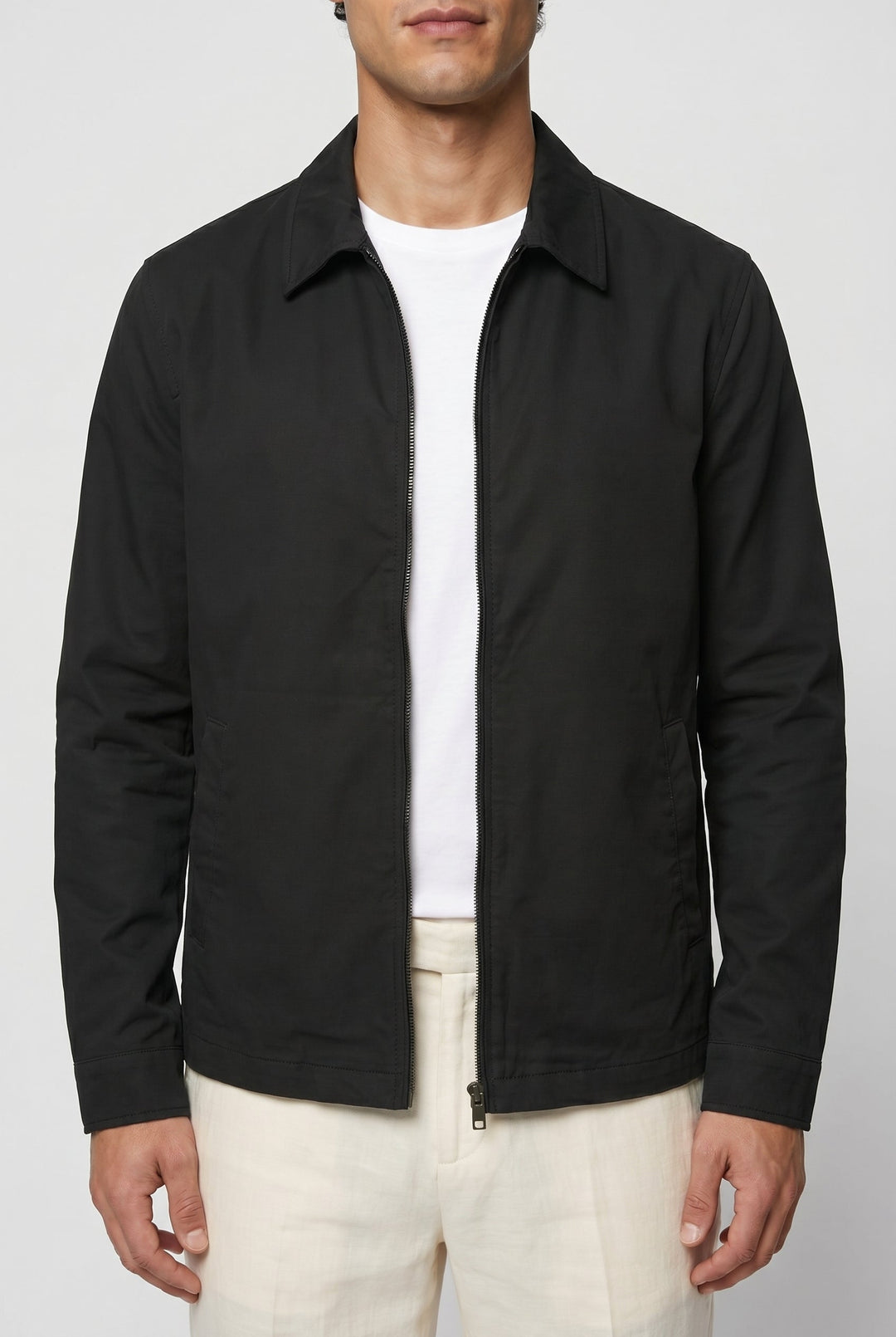 Schwarze Herrenjacke mit Reißverschluss | Normale Passform und lässiger Stil