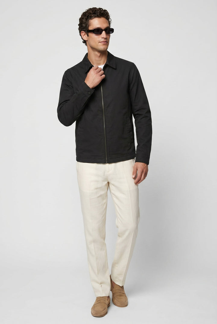 Schwarze Herrenjacke mit Reißverschluss | Normale Passform und lässiger Stil
